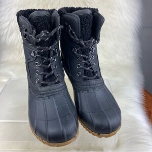 TOMMY HILFIGER RAINAH BLACK SYNTHETIC/FAUX FUR LACE UP WINTER-SNOW BOOTS SIZE 7M